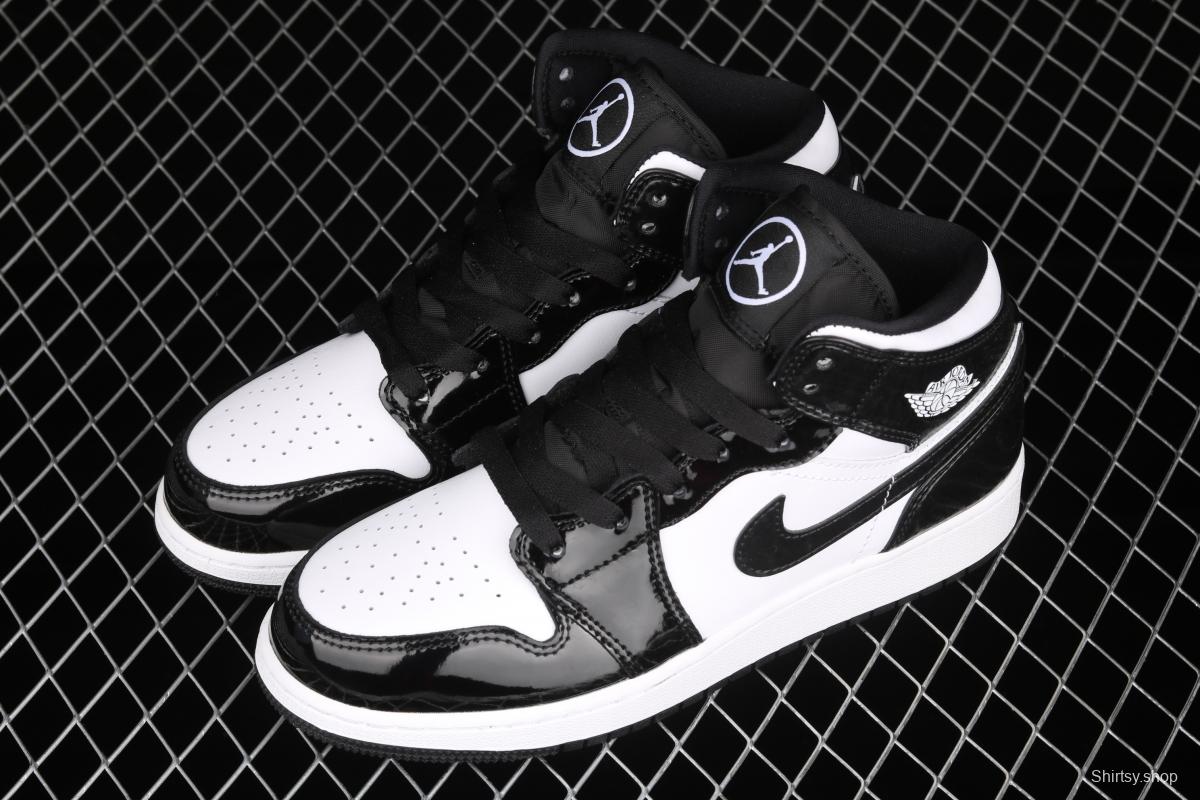 Air Jordan 1 Mid All-Star Bang all-Star black and white lacquered leather basketball shoes DD1649-001