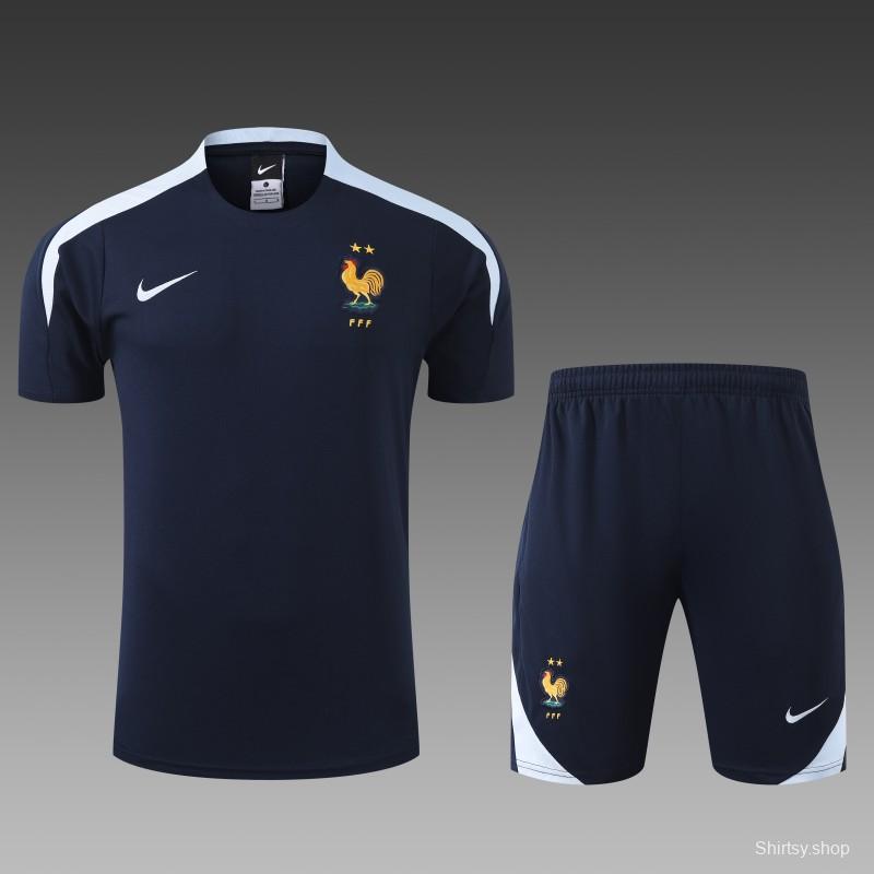 2024 France Cotton Navy Short Sleeve Jersey+Shorts