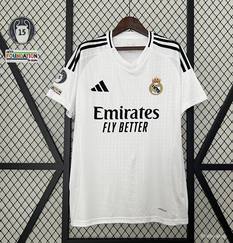 24/25 Real Madrid Home Jersey With 15 Trophy Patch